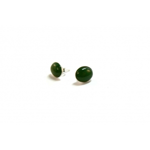 Dark Green Jade Cabochon and Silver Stud Earrings Dark Green Jade Cabochon and Silver Stud Earrings
